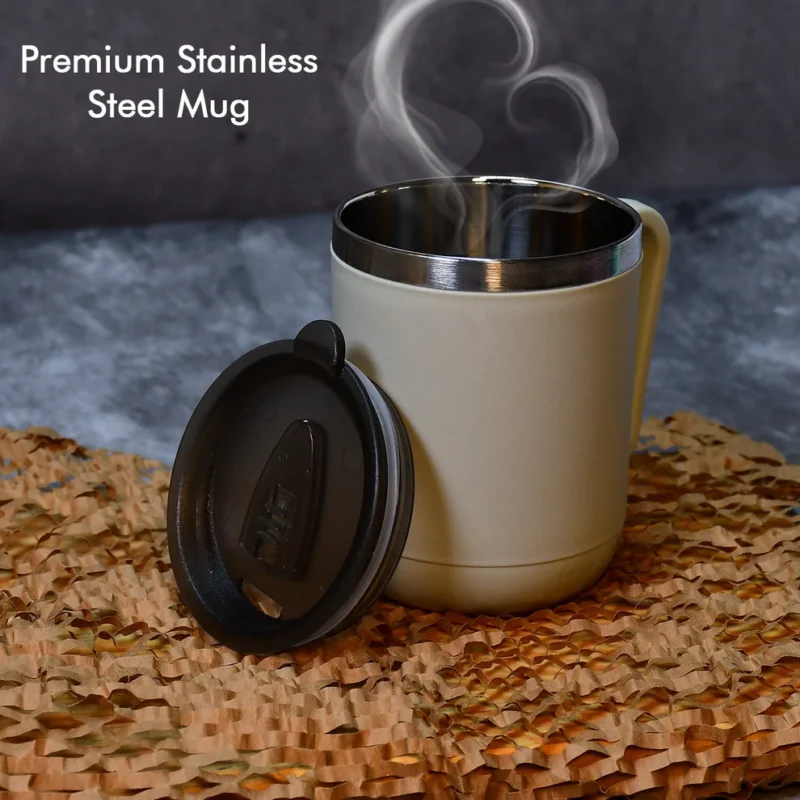 Ganesh Premium Stainless Steel Coffee Mug – 400ml, Double Wall with Heat-Resistant Lid & Handle - Image 5