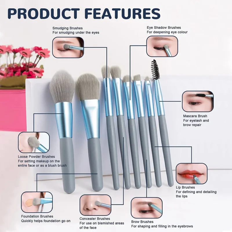 8-Piece Mini Makeup Brush Kit – Portable Premium Synthetic Set with Case (Mix Colors) - Image 4
