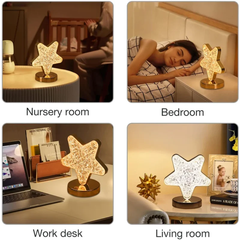 Star Crystal Diamond Touch Lamp – USB Rechargeable, 3-Way Dimmable - Image 5