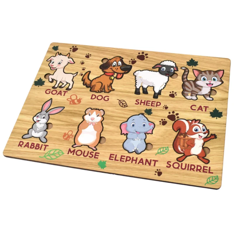 Wooden Animal Puzzle Learning Educational Board (1 Set – 28×20 cm) Natural Wood Puzzle Board for Toddlers | Early Childhood Educational Toy with Animal Shapes | Safe, Non-Toxic & Durable - Image 5