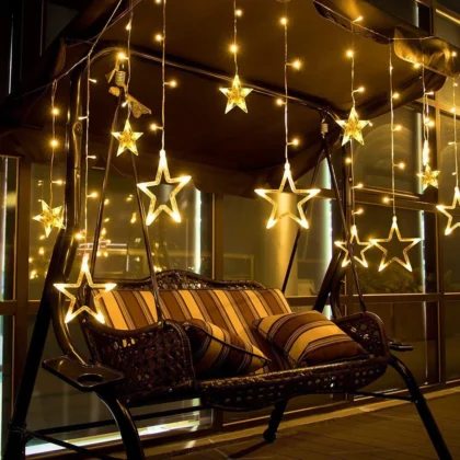 12 Stars Curtain String Lights – 66 LED Window Lights with 8 Flashing Modes