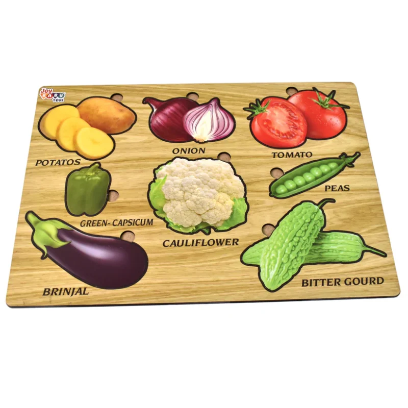 Wooden Vegetable Puzzle Learning Educational Board (1 Set – 28×20 cm) Natural Wood Puzzle Board for Toddlers | Early Childhood Educational Toy with Vegetable Shapes | Safe, Non-Toxic & Durable - Image 6