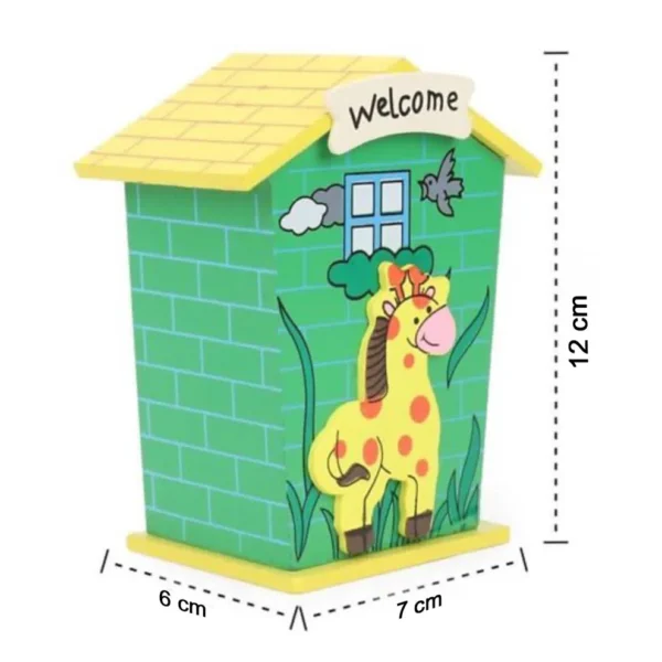 Cute Cartoon Wooden Piggy Bank – House Shaped Coin Box - Image 2