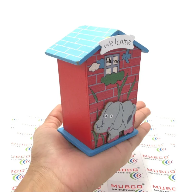 Cute Cartoon Wooden Piggy Bank – House Shaped Coin Box - Image 3