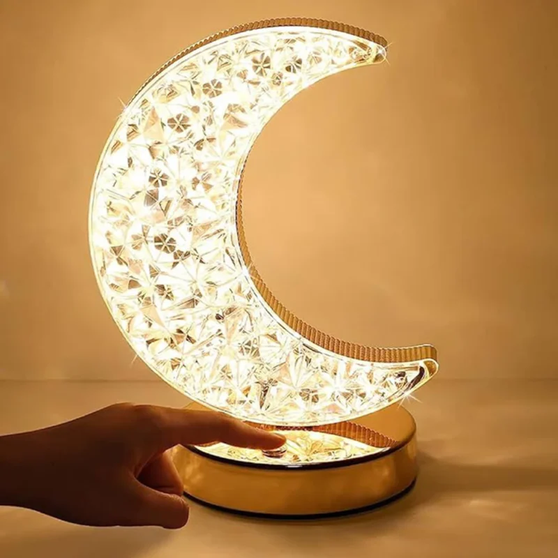 Crystal Table Lamp – Moon Shape Touch Control Lamp with 3-Color Light & USB Charging - Image 4