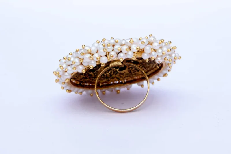 White Guchha Ring | Gold-Plated Alloy Statement Ring with Elegant Garnet-Inspired Design - Image 2