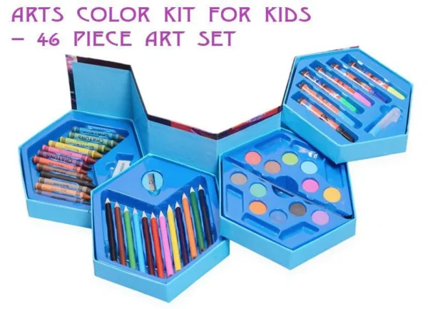 46-Piece Plastic Art Colour Set for Kids | Crayons, Watercolors, Sketch Pens, Oil Pastels & Accessories - Image 2