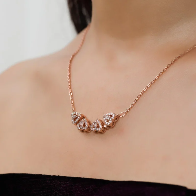 Stylish Rose Gold Plated Four Heart Pendant | Gold-Plated Brass & Copper with Cubic Zirconia - Image 4