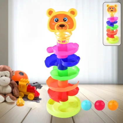 5 Layer Ball Drop and Roll Swirling Tower – Educational Toy for Babies & Toddlers (1 Pc) Stack, Drop & Go Ball Ramp Toy with 3 Spinning Acrylic Activity Balls – Multi-Color