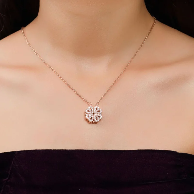 Stylish Rose Gold Plated Four Heart Pendant | Gold-Plated Brass & Copper with Cubic Zirconia - Image 6