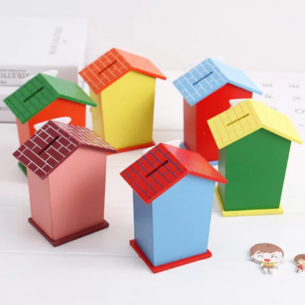 Cute Cartoon Wooden Piggy Bank – House Shaped Coin Box - Image 7