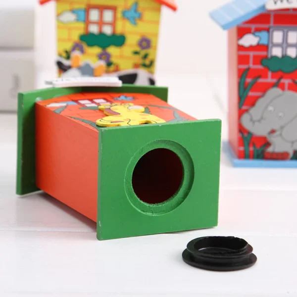 Cute Cartoon Wooden Piggy Bank – House Shaped Coin Box - Image 6
