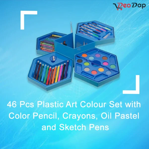 46-Piece Plastic Art Colour Set for Kids | Crayons, Watercolors, Sketch Pens, Oil Pastels & Accessories - Image 3
