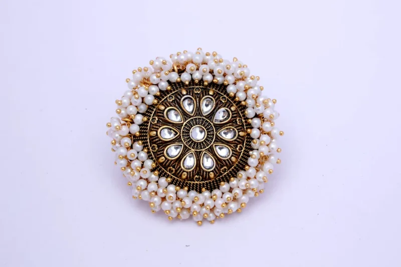White Guchha Ring | Gold-Plated Alloy Statement Ring with Elegant Garnet-Inspired Design