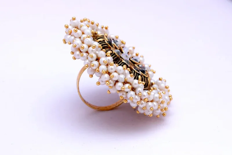 White Guchha Ring | Gold-Plated Alloy Statement Ring with Elegant Garnet-Inspired Design - Image 3